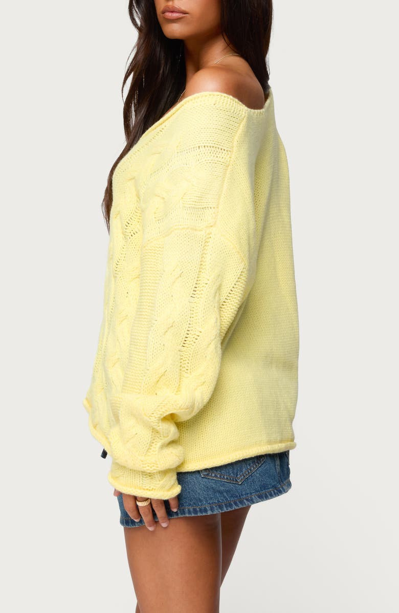 EDIKTED Inga Oversize Off the Shoulder Cable Sweater, Alternate, color, Yellow