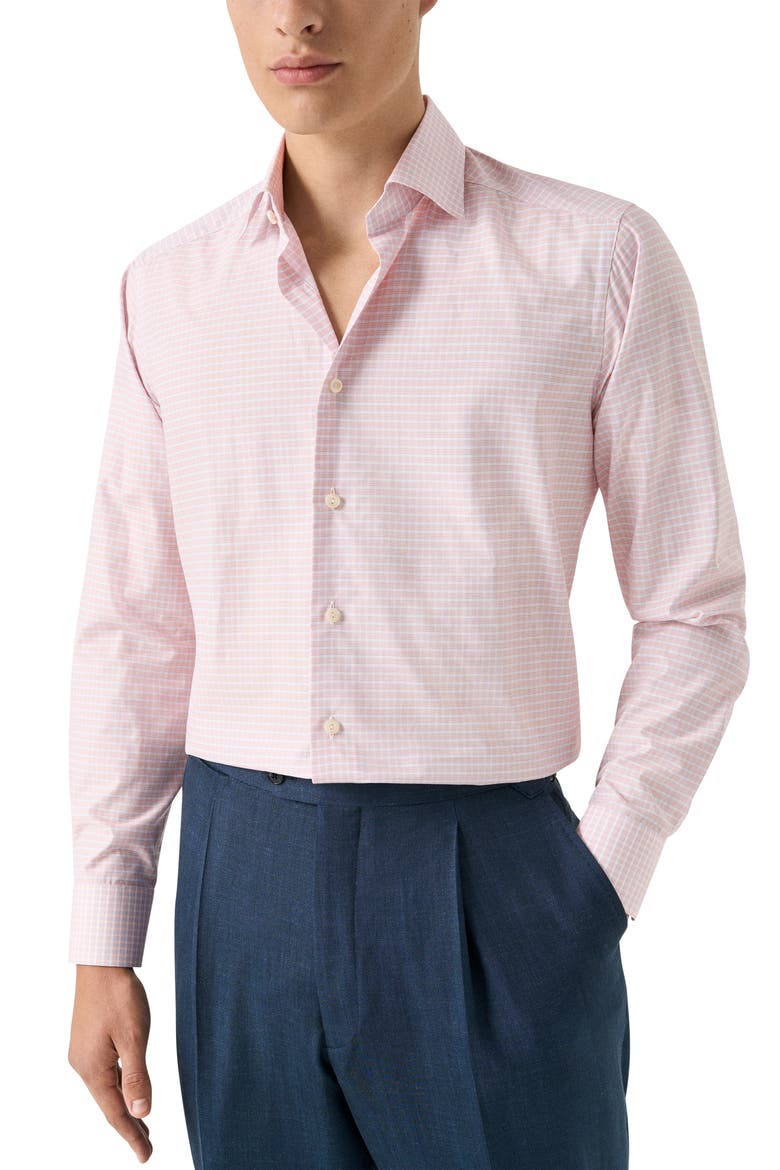Contemporary Fit Check Fine Cotton Twill Dress Shirt, Main, color, MEDIUM ORANGE
