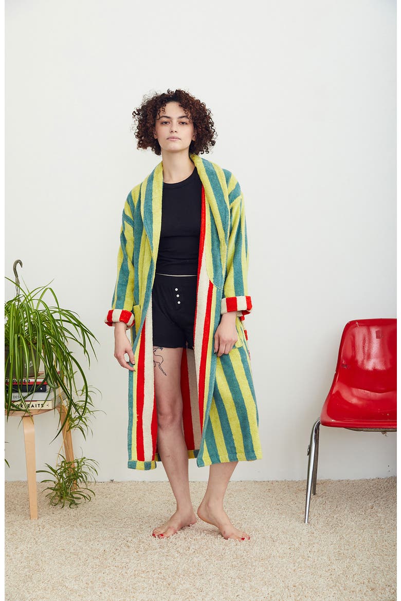 Stripe Terry Bathrobe, Alternate, color, LIME STRIPE