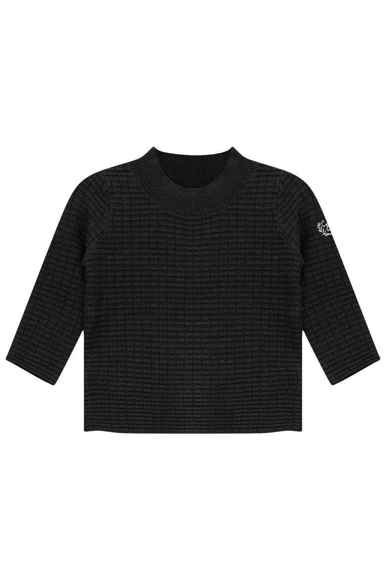 Mock Neck Knit Top with Crest Embroidery, Main, color, Black