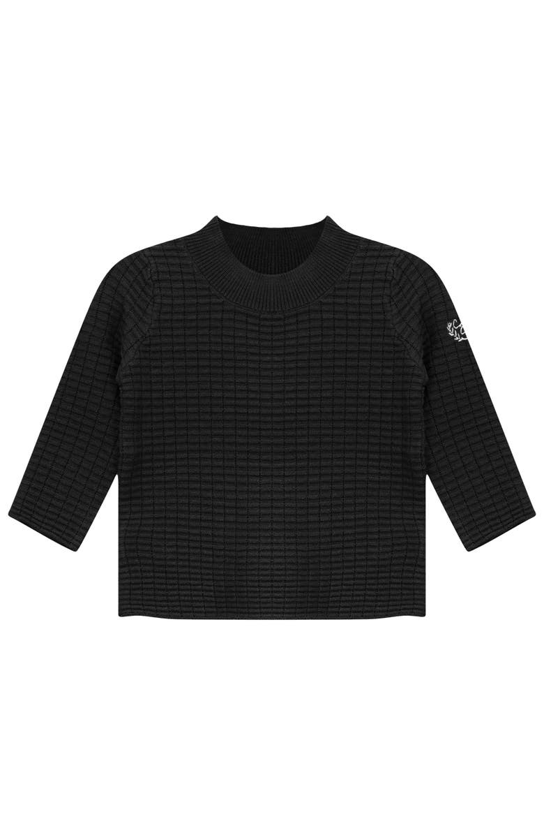 Charlotte & George Mock Neck Knit Top with Crest Embroidery, Main, color, Black