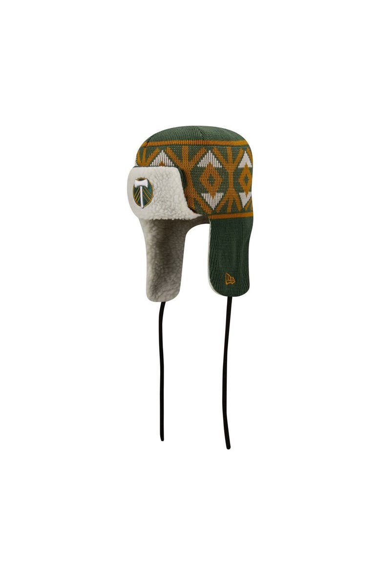 Men's New Era Green Portland Timbers Logo Trapper Knit Hat, Main, color, Green