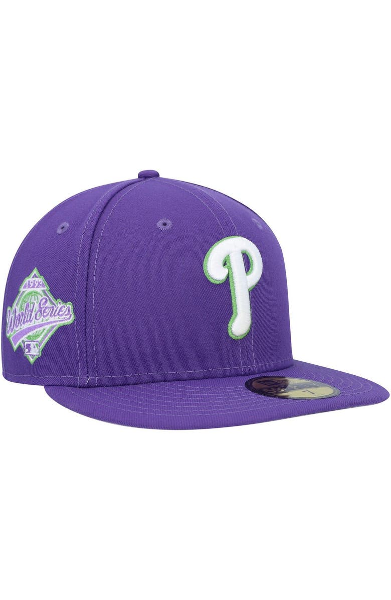 New Era Men's New Era Purple Philadelphia Phillies Lime Side Patch 59FIFTY Fitted Hat, Alternate, color,