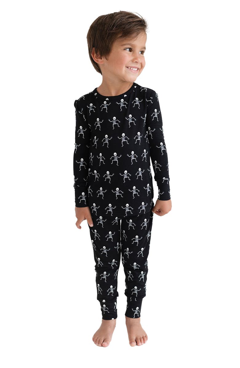 Posh Peanut Kids' Dancing Skelly Glow In The Dark Fitted Two-Piece Pajamas, Alternate, color, 