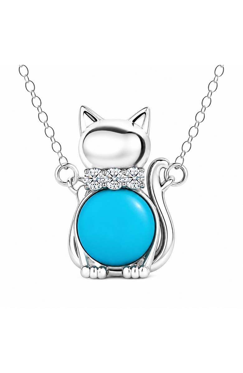Donatello Gian Turquoise Kitty Cat Necklace, Main, color, Silver