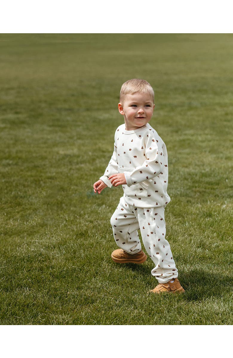 Milkbarn Waffle Knit Printed Sweater, Alternate, color, Little Bear