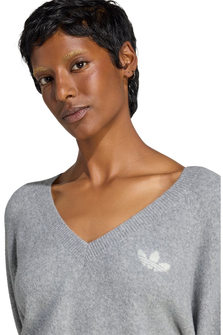 Knit V-Neck Sweater, Alternate, color, MEDIUM GREY HEATHER