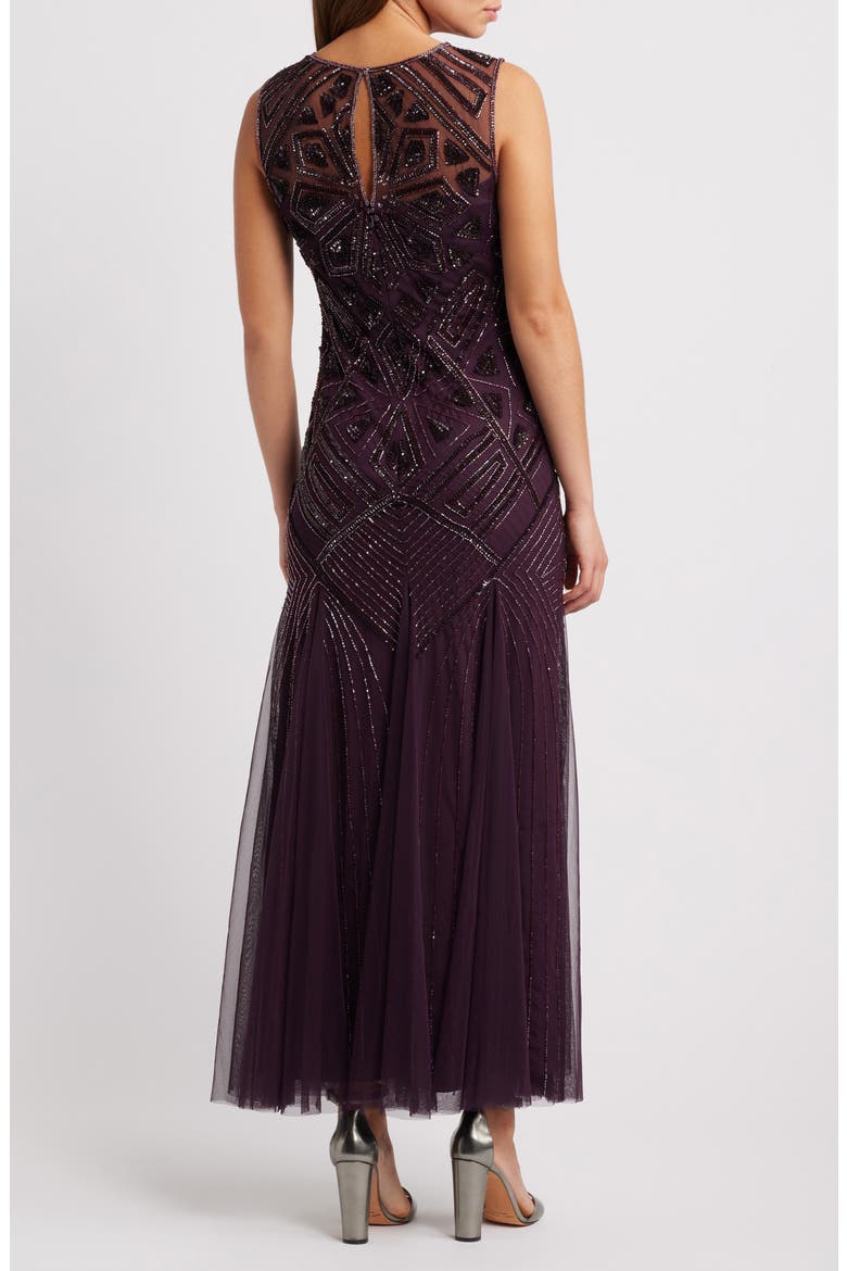 Geometric Beaded Sleeveless Gown, Alternate, color, WINE
