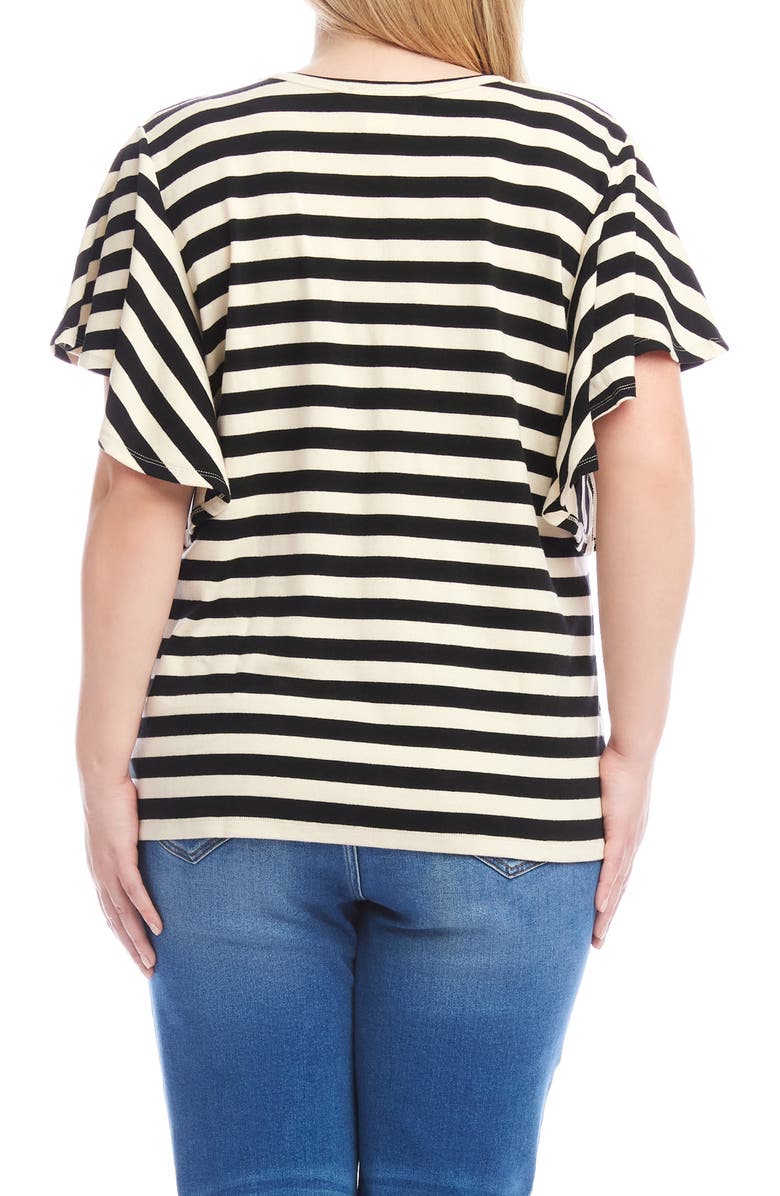 Karen Kane Stripe Flutter Sleeve Top, Alternate, color, Black/ Cream