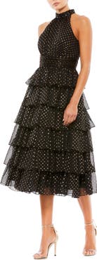 Mac Duggal Layered Polka Dot Halter Cocktail Dress