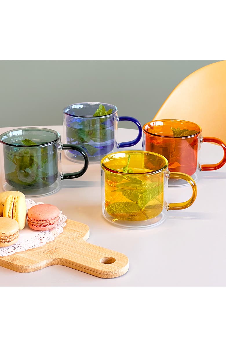 CLOUDNOLA Cubo Set of 4 Medium Glass Mugs, Alternate, color, Multicolored