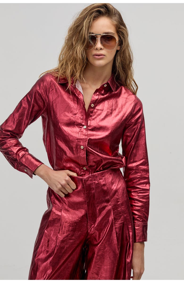 LANHTROPY San Marino Metallic Linen Shirt, Alternate, color, Metallic Cherry