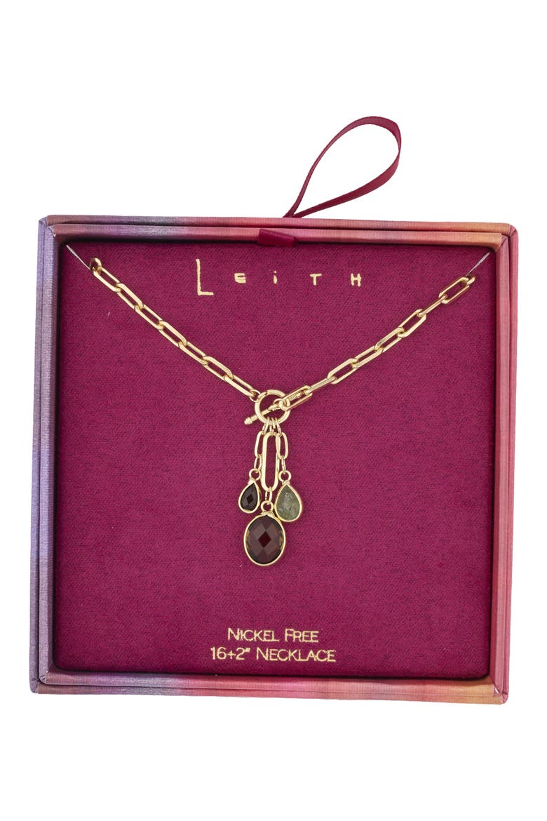 Glass Pendant Toggle Necklace, Main, color, GREEN MULTI- GOLD
