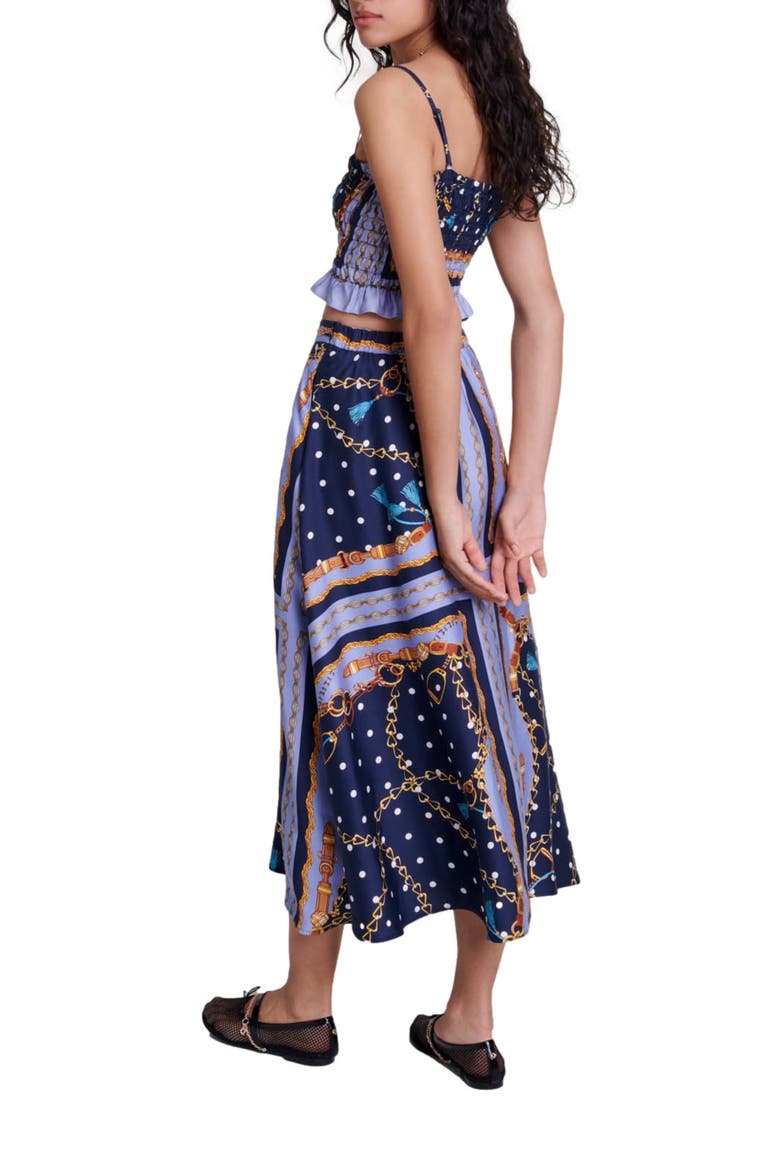 Satin-effect patterned short skirt, Alternate, color, Chain scarf print blue
