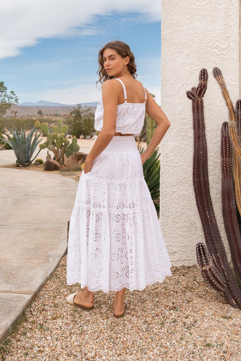 Dani Eyelet Embroidered Bubble Crop Top, Alternate, color, Fresh White