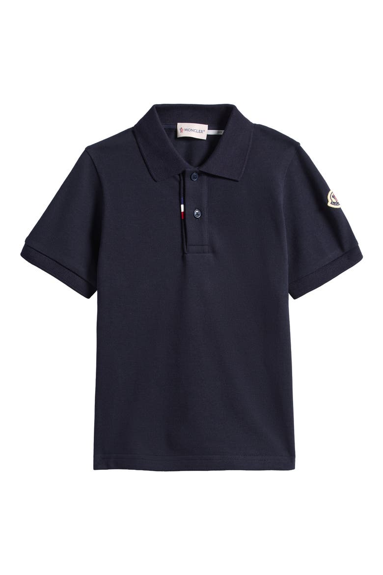 Kids' Tricolor Placket Cotton Piqué Polo, Main, color, NAVY