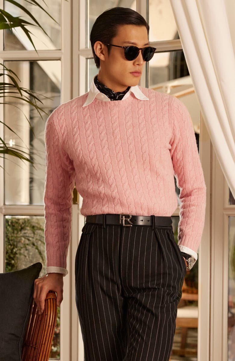 Ralph Lauren Purple Label Cable Knit Cashmere Crewneck Sweater, Alternate, color, 