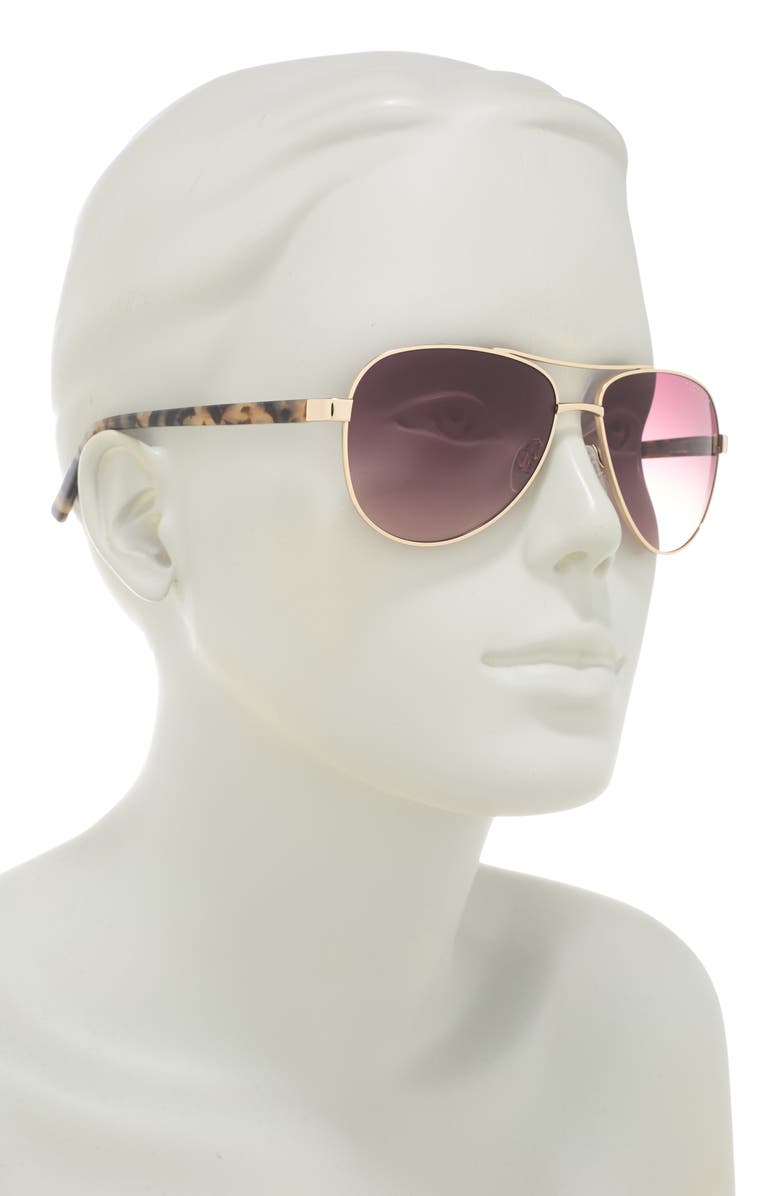Ted Baker London 57mm Metal Frame Aviator Sunglasses, Alternate, color, Light Gold