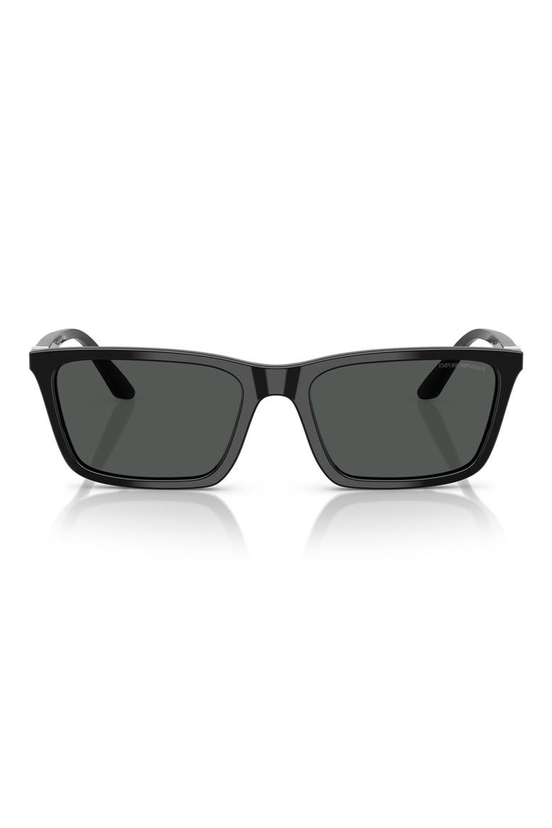 55mm Rectangle Sunglasses, Main, color, SHINY BLACK / DARK GREY