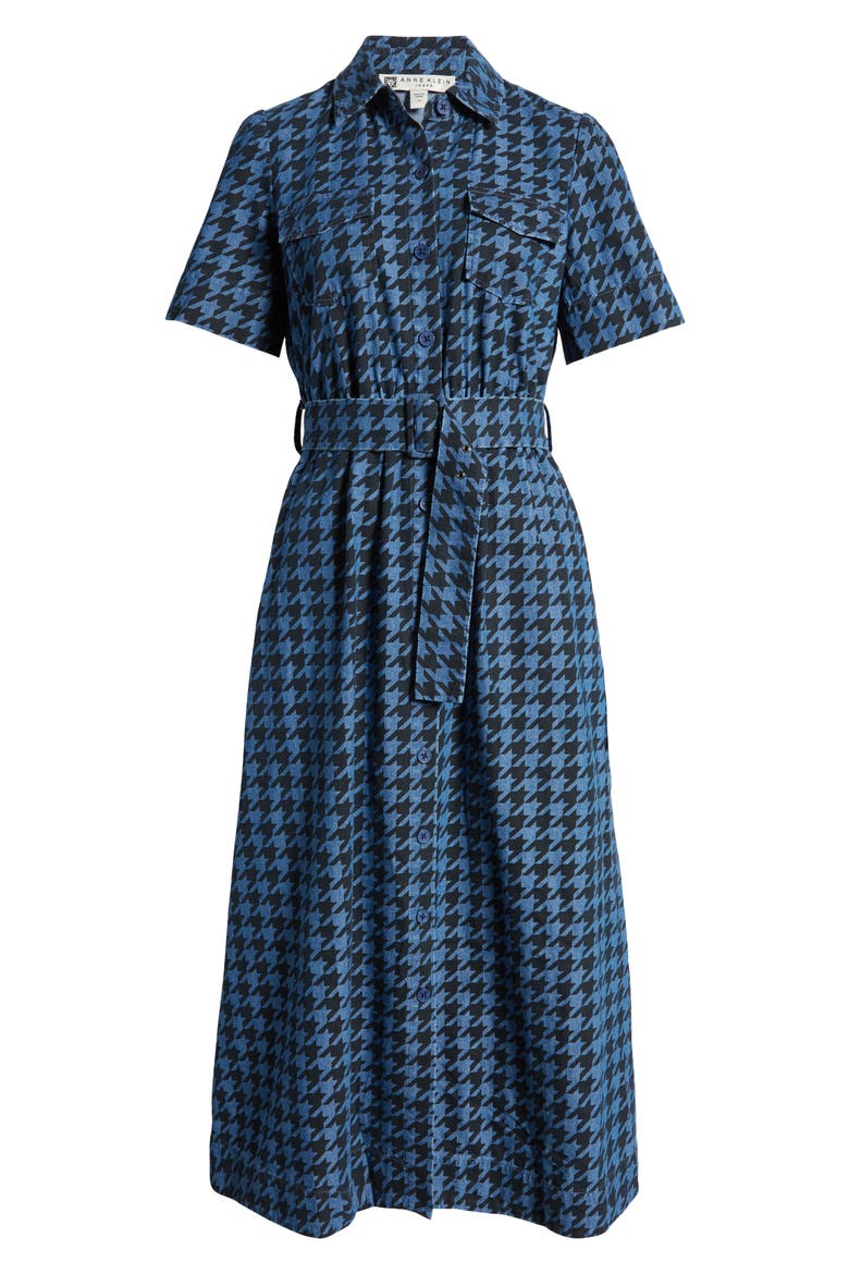 Houndstooth Print Denim Shirtdress, Alternate, color, MEDIUM WASH/ BLACK