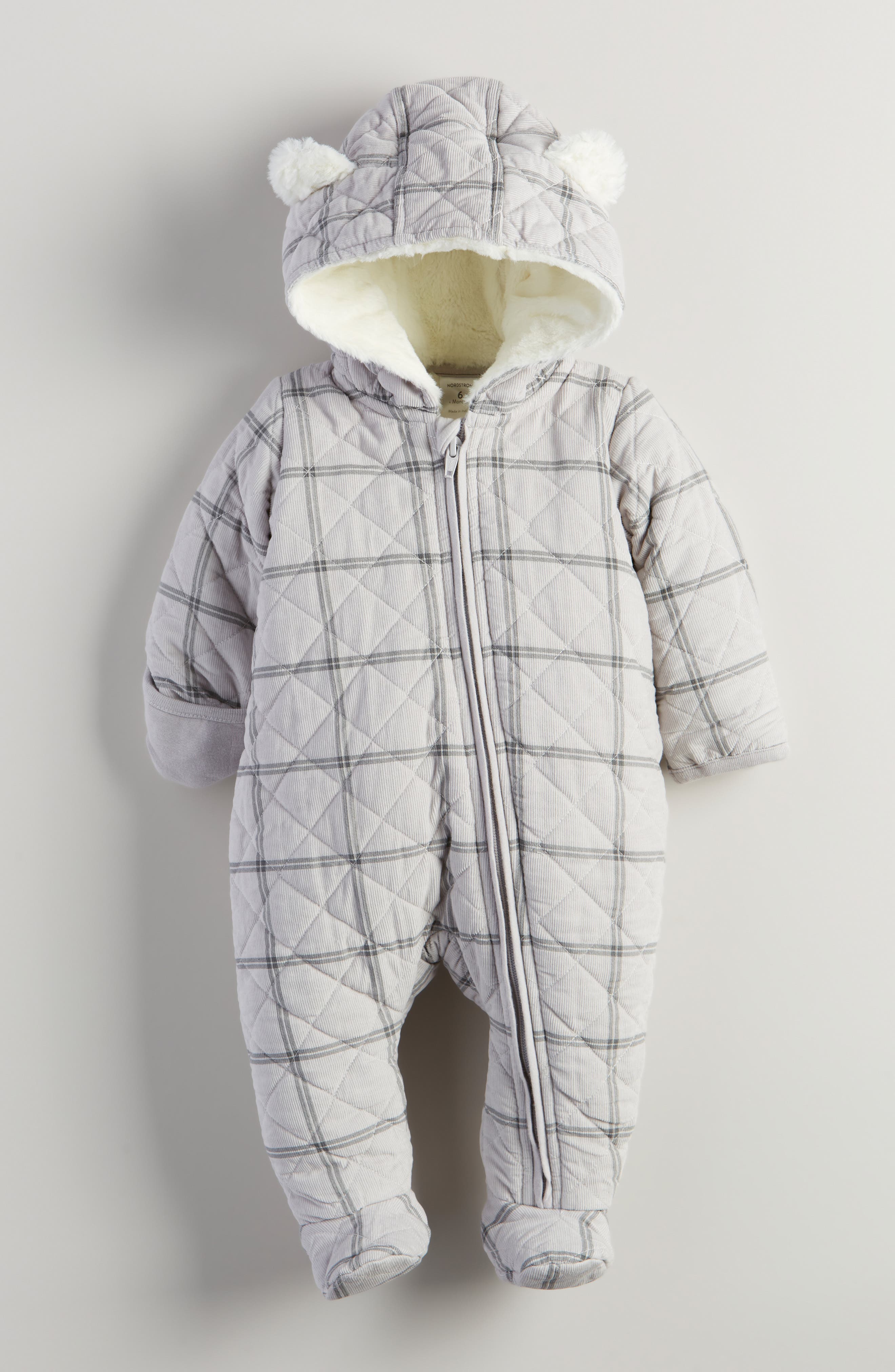 Nordstrom Ear Appliqué Quilted Faux Fur Lined Hooded Bunting