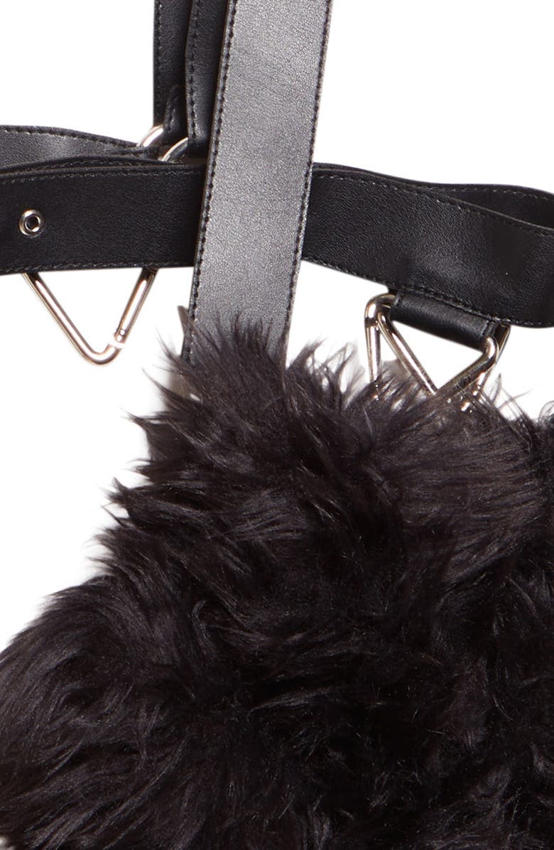 Noir Kei Ninomiya Faux Leather Harness with Faux Fur Charm, Alternate, color, Black
