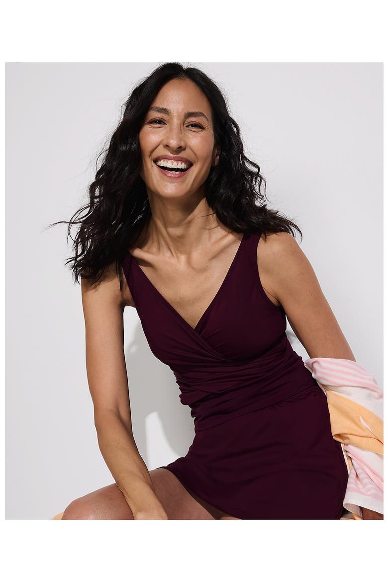 Slender Suit Tummy Control Wrap Tankini Swimsuit Top, Alternate, color, Dark Wine