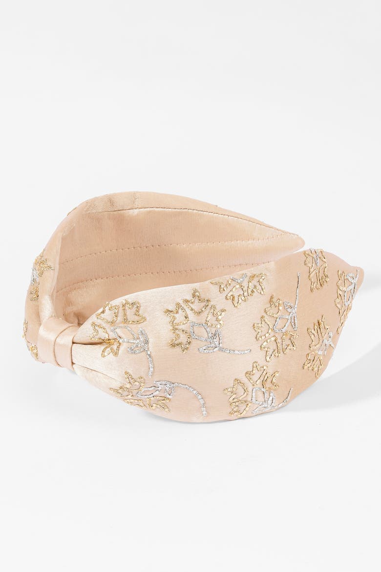 Champagne Bloom Embroidered Headband, Alternate, color, Blue