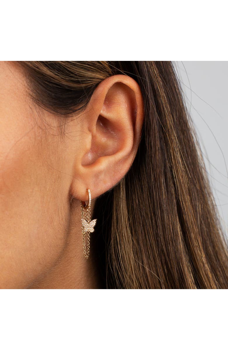 BY ADINA EDEN Diamond Pavé Butterfly Chain Drop Huggie Earring 14K, Alternate, color, 14K Gold