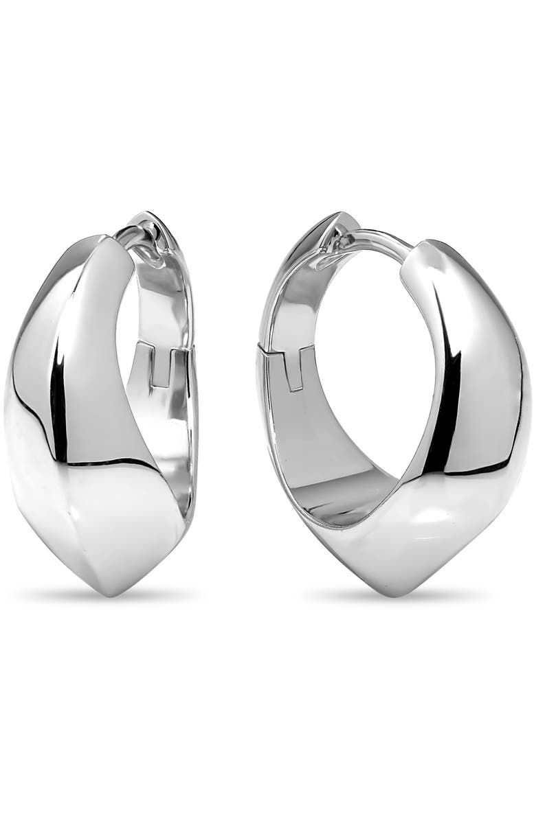 DEVATA Beveled Curve Hoop Earrings in Rhodium Plated Sterling Silver, Main, color, Silver