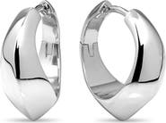 DEVATA Beveled Curve Hoop Earrings in Rhodium Plated Sterling Silver