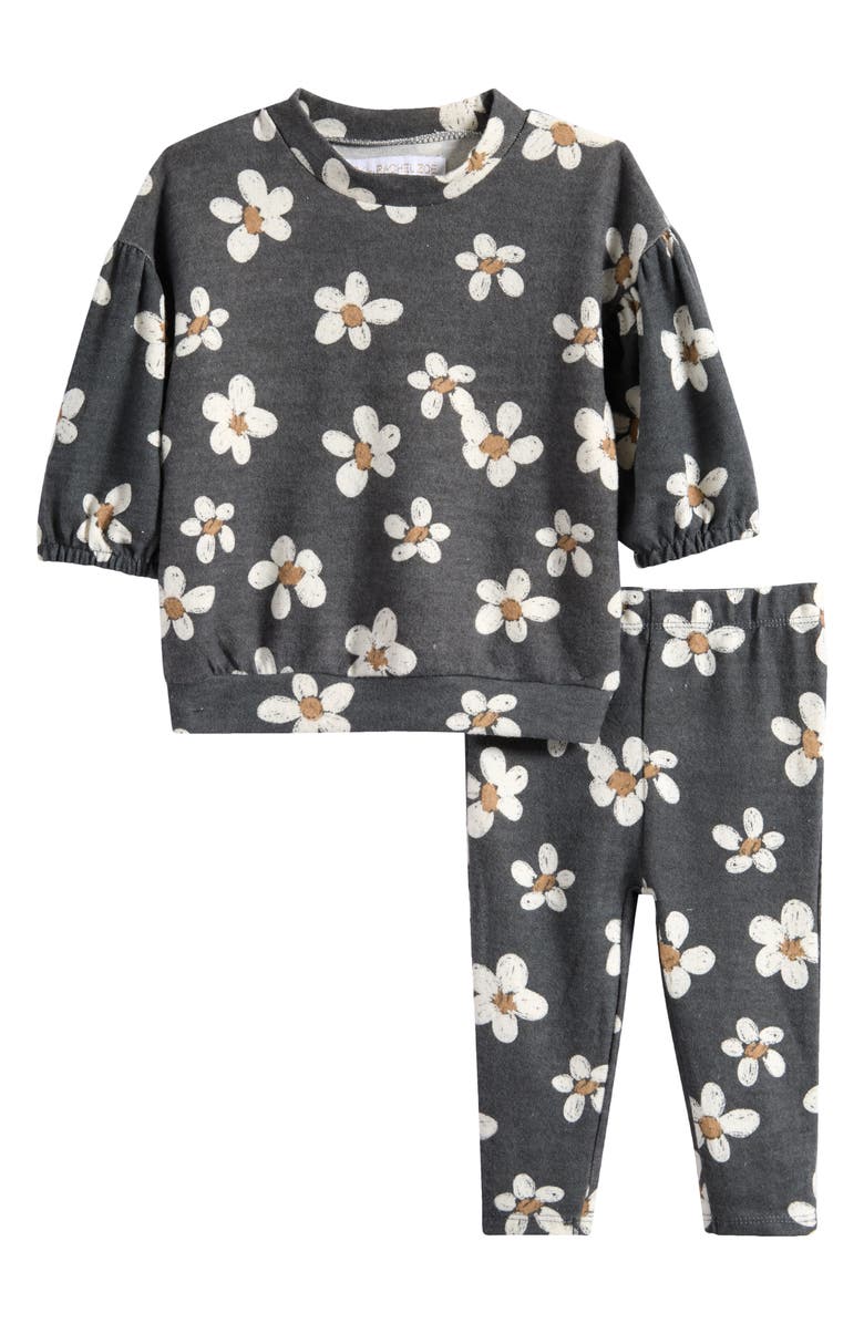 Rachel Zoe Allover Floral Print Sweatshirt & Leggings Set, Main, color, Dark Grey