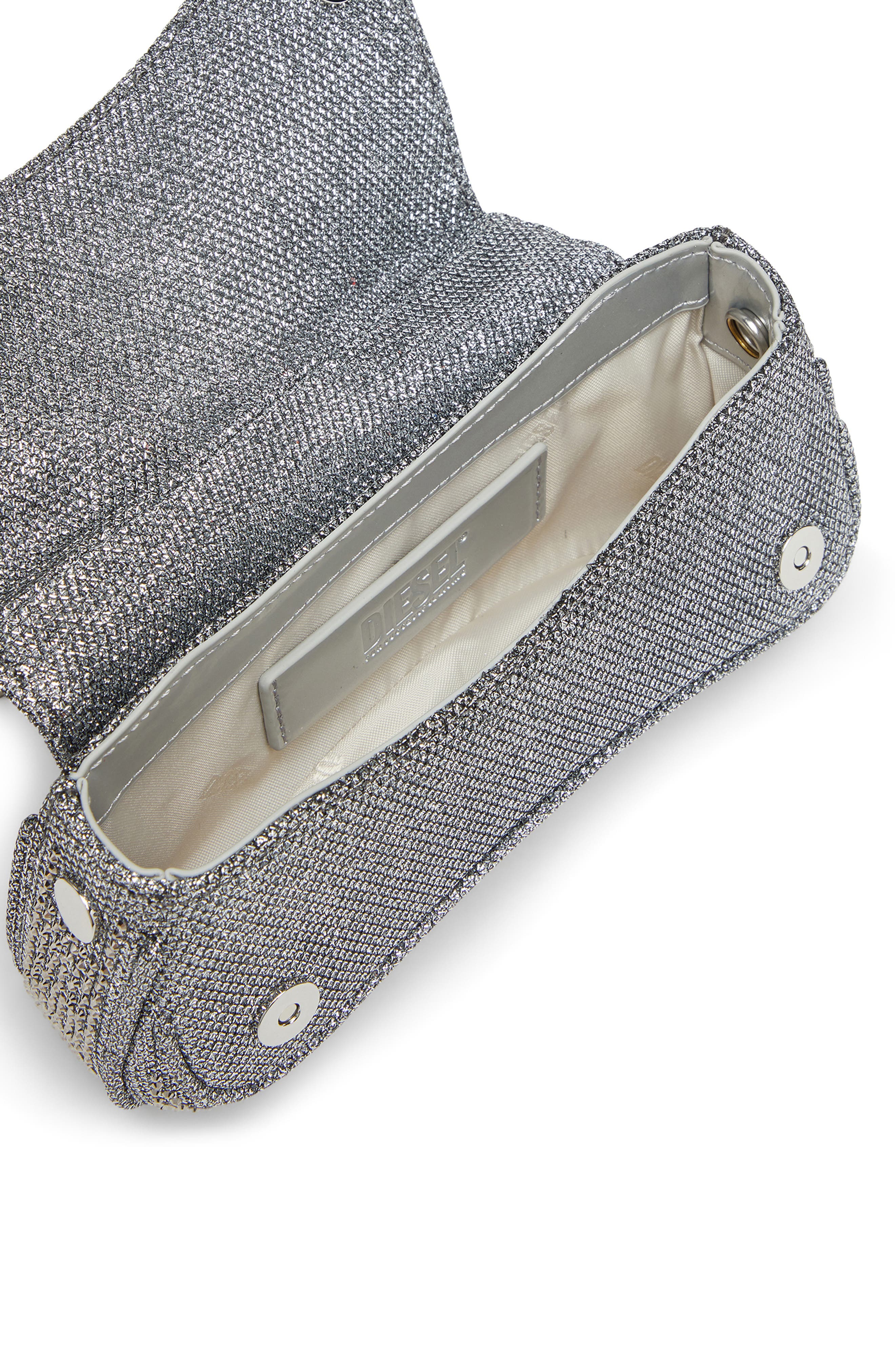 DIESEL<sup>®</sup> Small Play Crystal Embellished Shimmer Mesh Crossbody Bag, Alternate, color, Silver