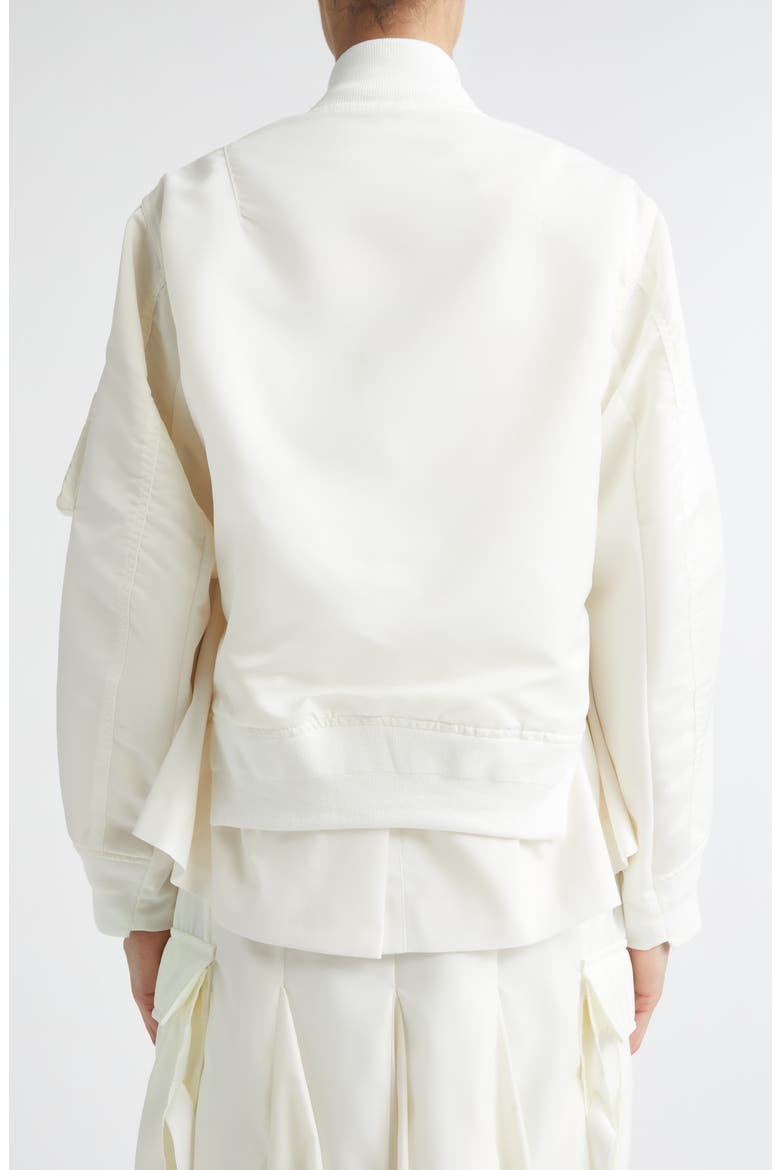 Mixed Media Nylon Twill & Wool Bomber Jacket, Alternate, color, OFF WHITE