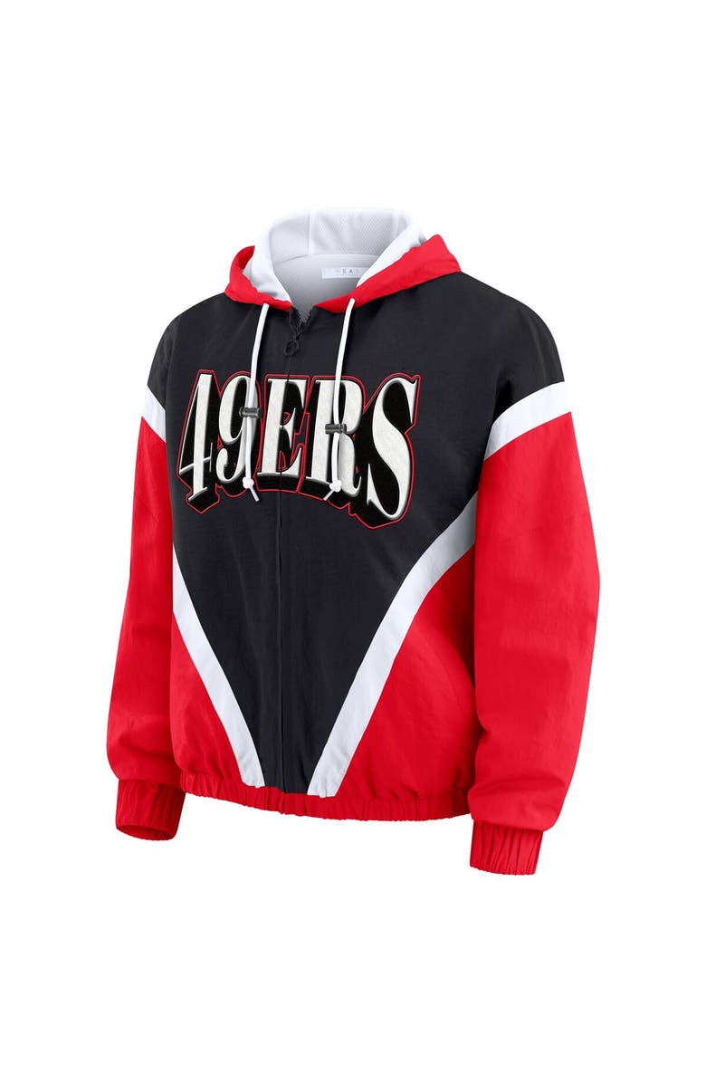 WEAR by Erin Andrews Women's WEAR by Erin Andrews Black/Scarlet San Francisco 49ers Retro Crinkle Full-Zip Hoodie Windbreaker, Alternate, color, Black