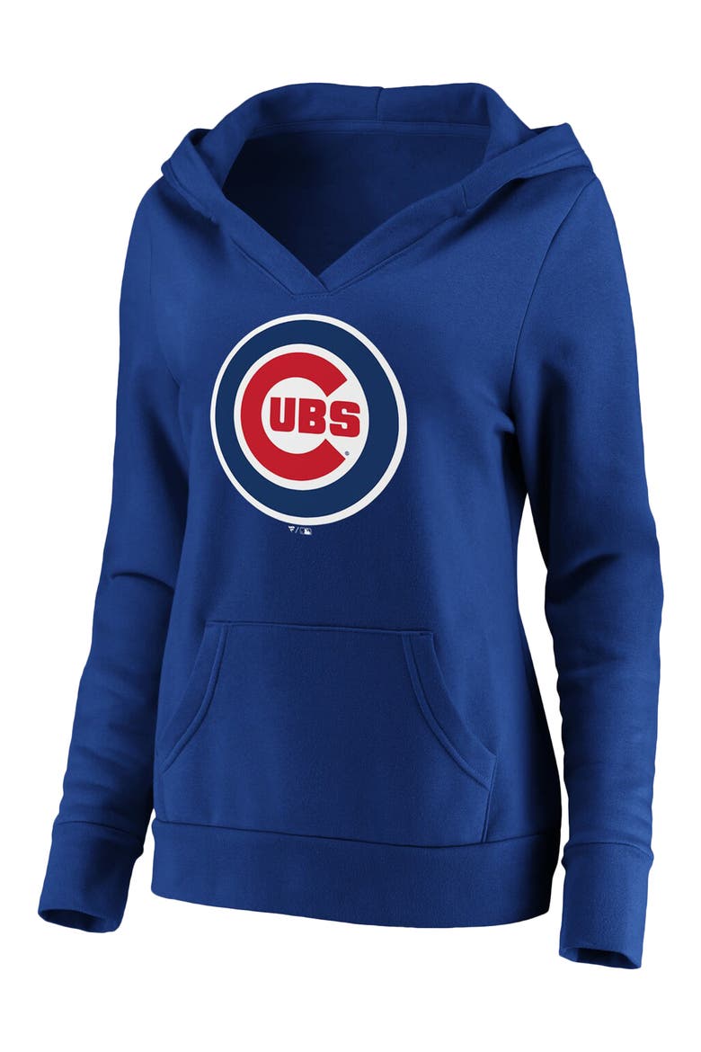Women's Fanatics Branded Royal Chicago Cubs Official Logo Crossover V-Neck Pullover Hoodie, Main, color, ROYAL