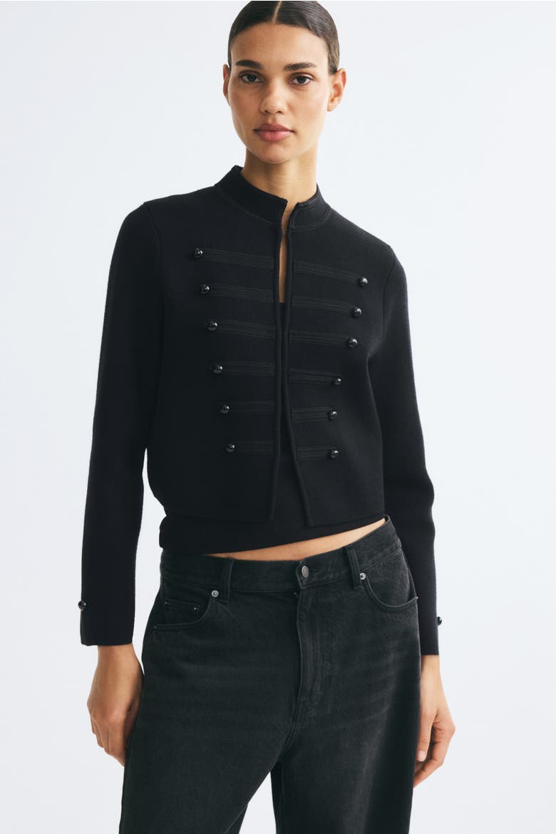 Button-detail Knit Cardigan, Main, color, Black