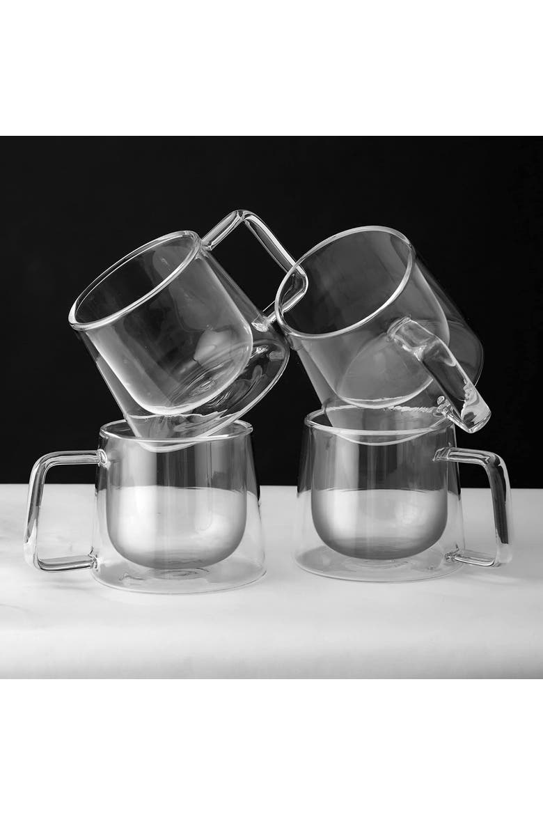 Double Walled Glass Coffee Drink Mug with Handle - 8.5oz - Set of 4, Alternate, color, Clear