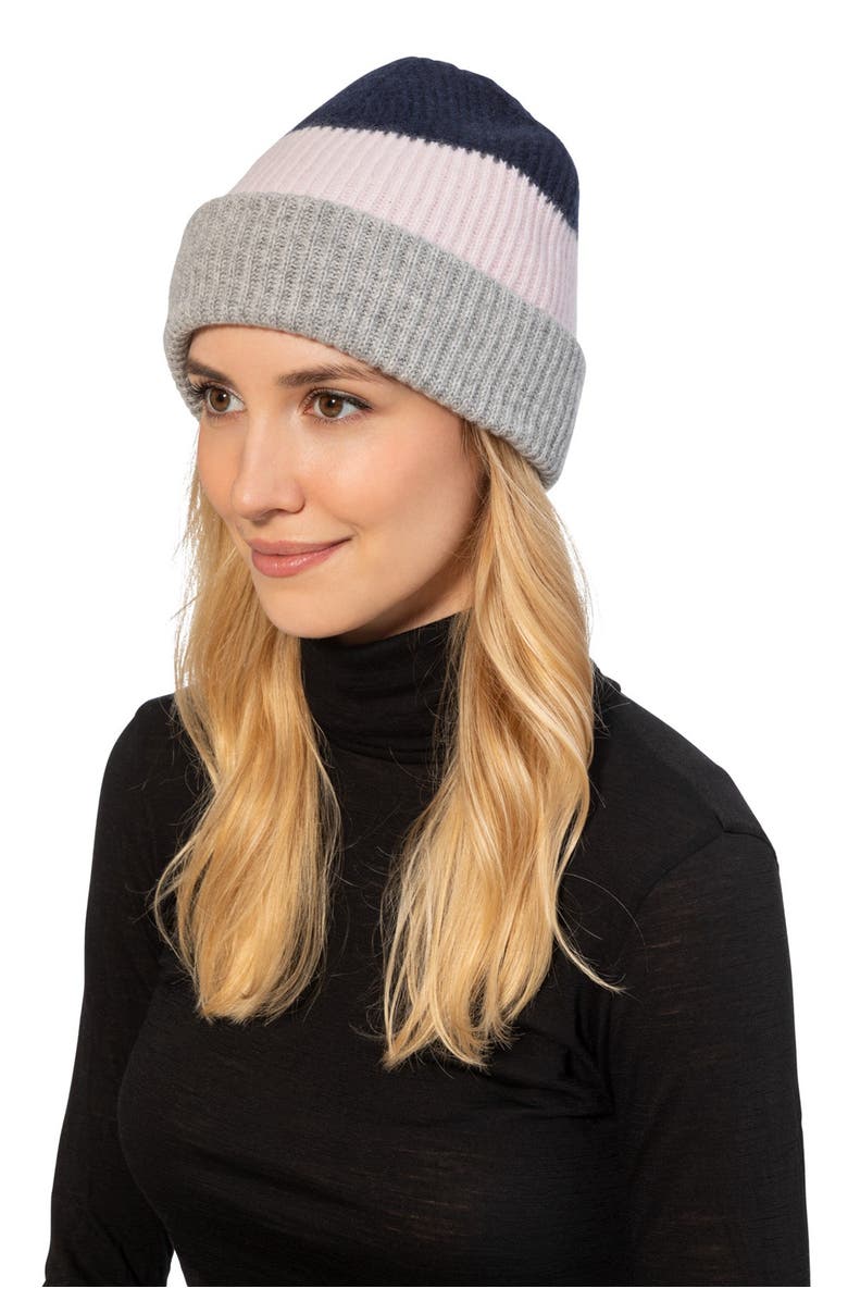 Amicale Cashmere Chunky Cuff Colorblock Beanie, Alternate, color, 