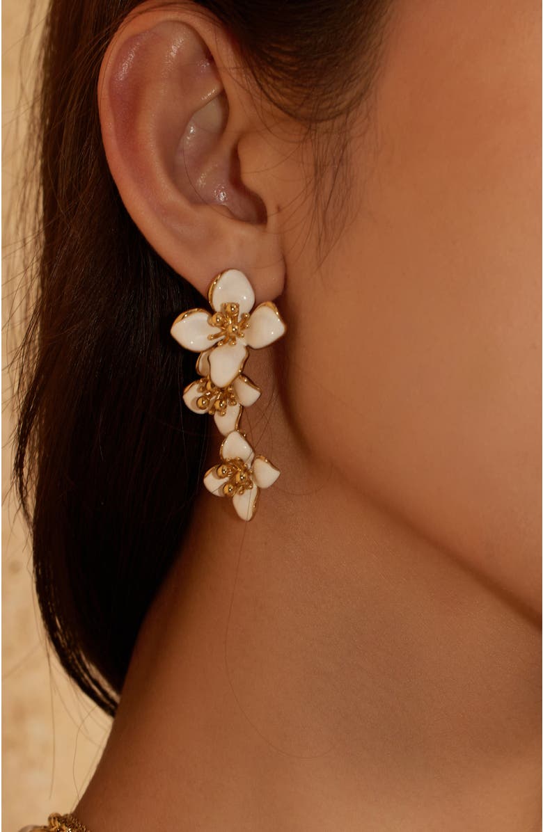 RETRO CHIC Iris Blossom Earrings, Alternate, color, White & Gold