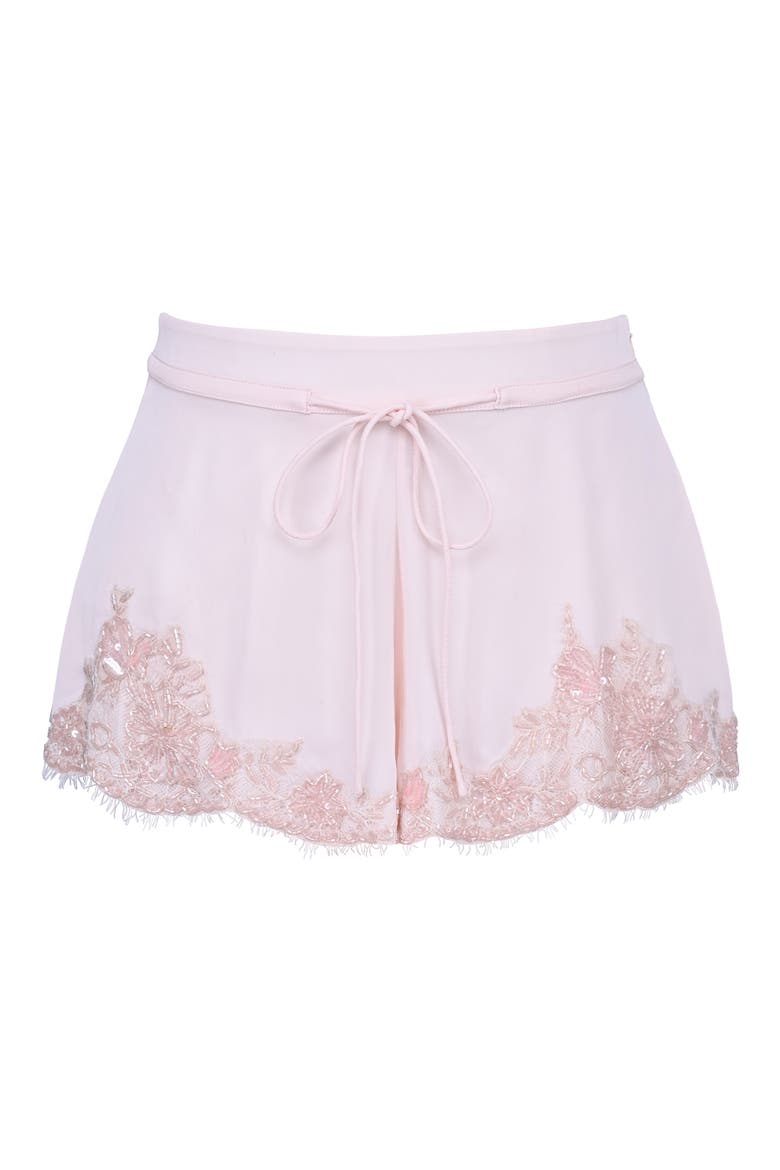 Faye Lace Trim Satin Pajama Shorts, Alternate, color, PINK