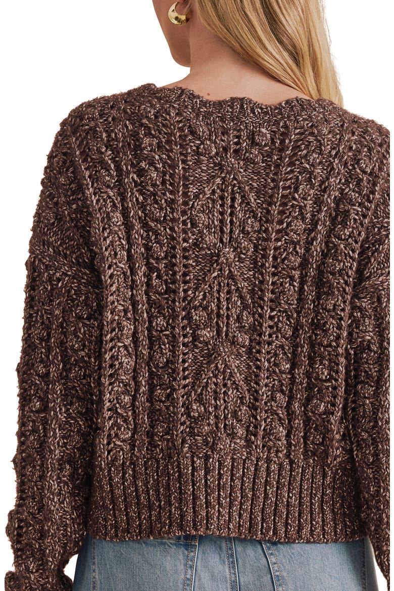 Hartford Pompom Cotton Blend Cardigan, Alternate, color, JAVA BROWN