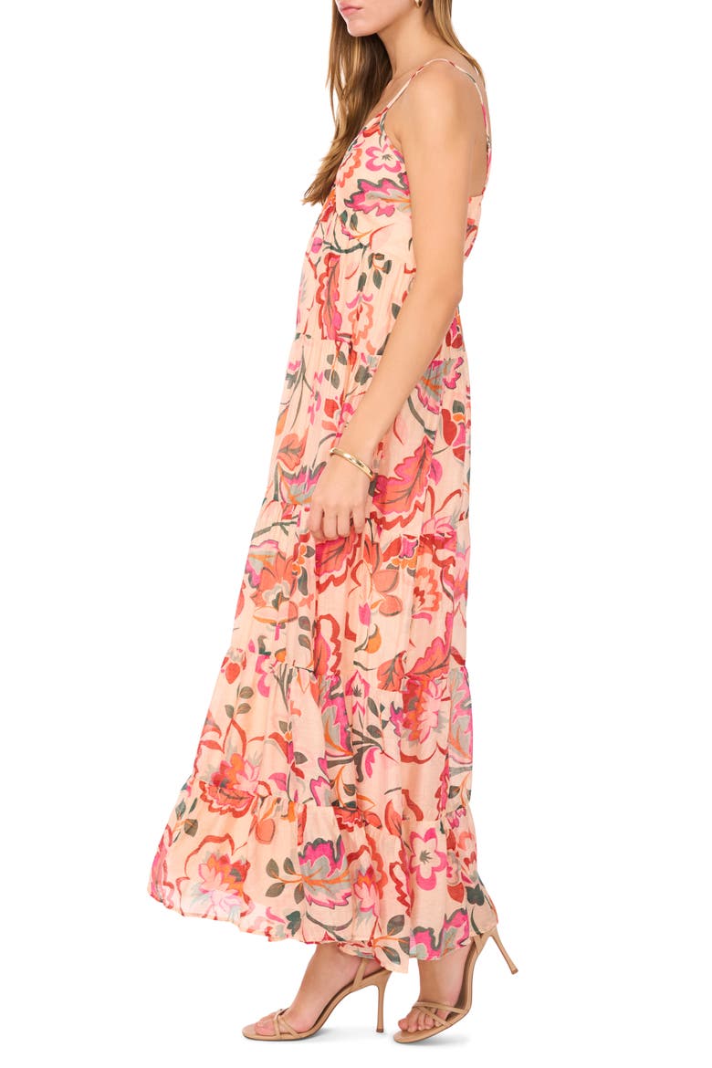 Tiered Babydoll Midi Dress, Alternate, color, PEACH MULTI