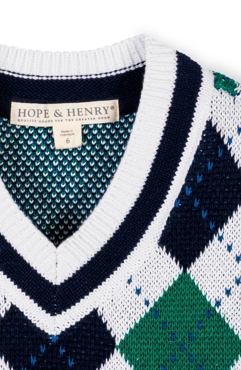 Hope & Henry Kids' Organic V-Neck Argyle Sweater Vest, Alternate, color, Pickleball Argyle