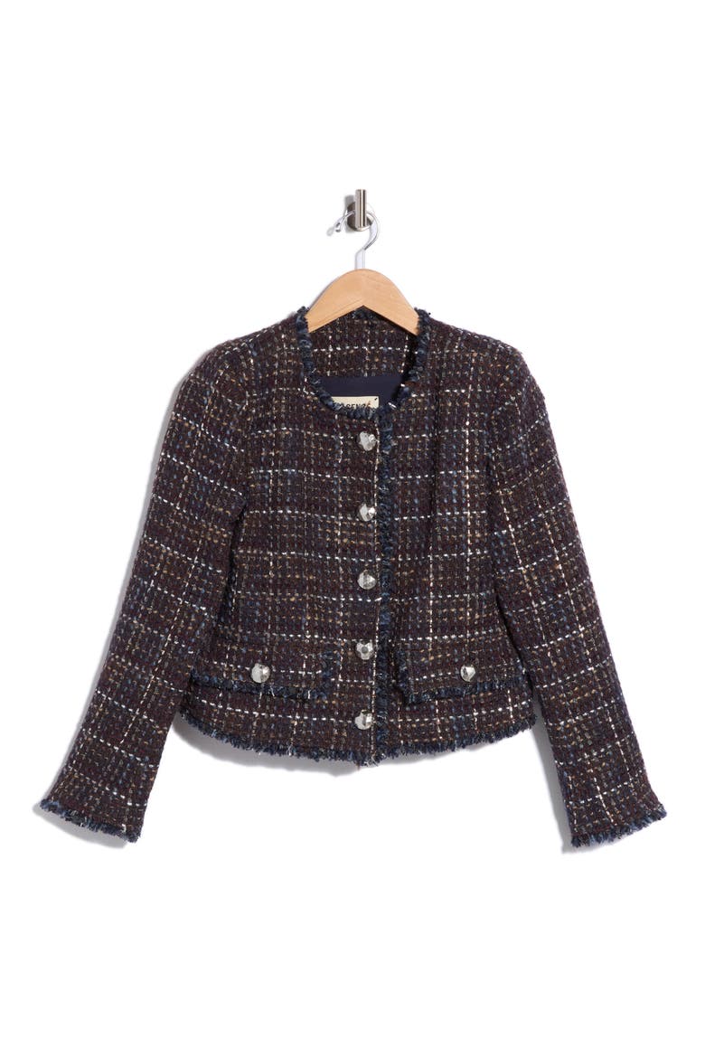 Zaya Trim Tweed Jacket, Alternate, color, MIDNIGHT BROWN MULTI TWEED