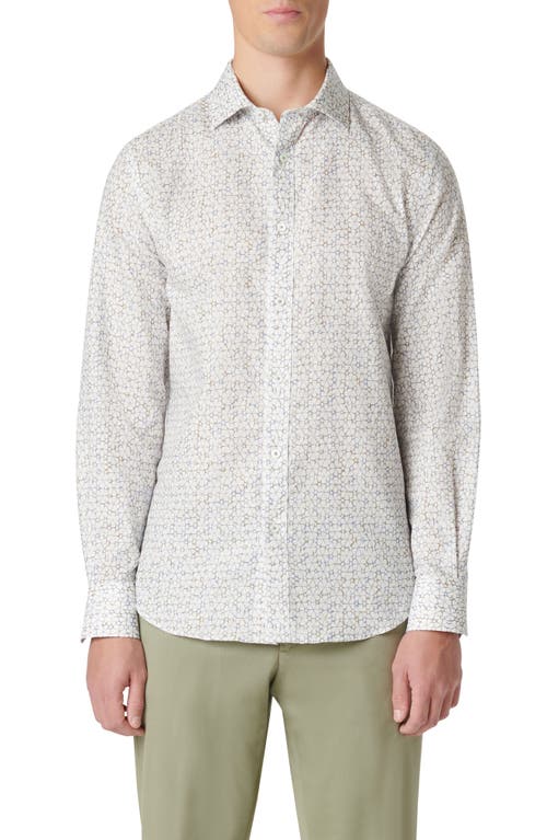 Bugatchi Axel Shaped Fit Floral Linen & Cotton Button-Up Shirt in White 