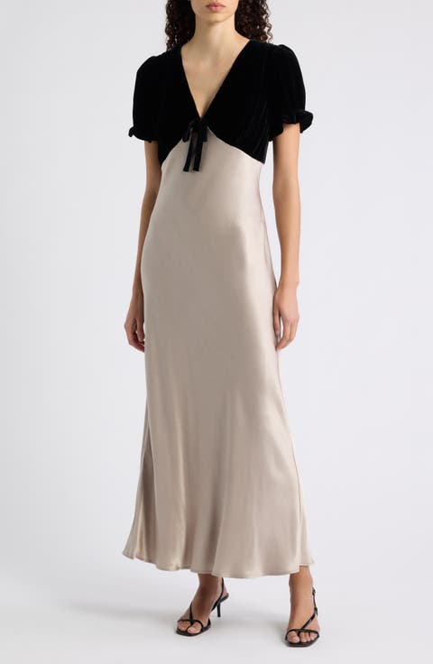 Dory Colorblock Mixed Media Velvet & Satin Dress