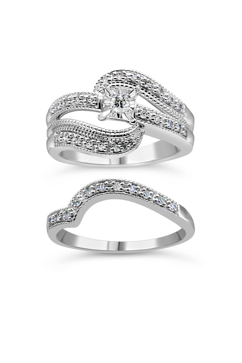 Silver 1/3 Cttw Diamond Crisscross Engagement Ring Bridal Set, Alternate, color, White