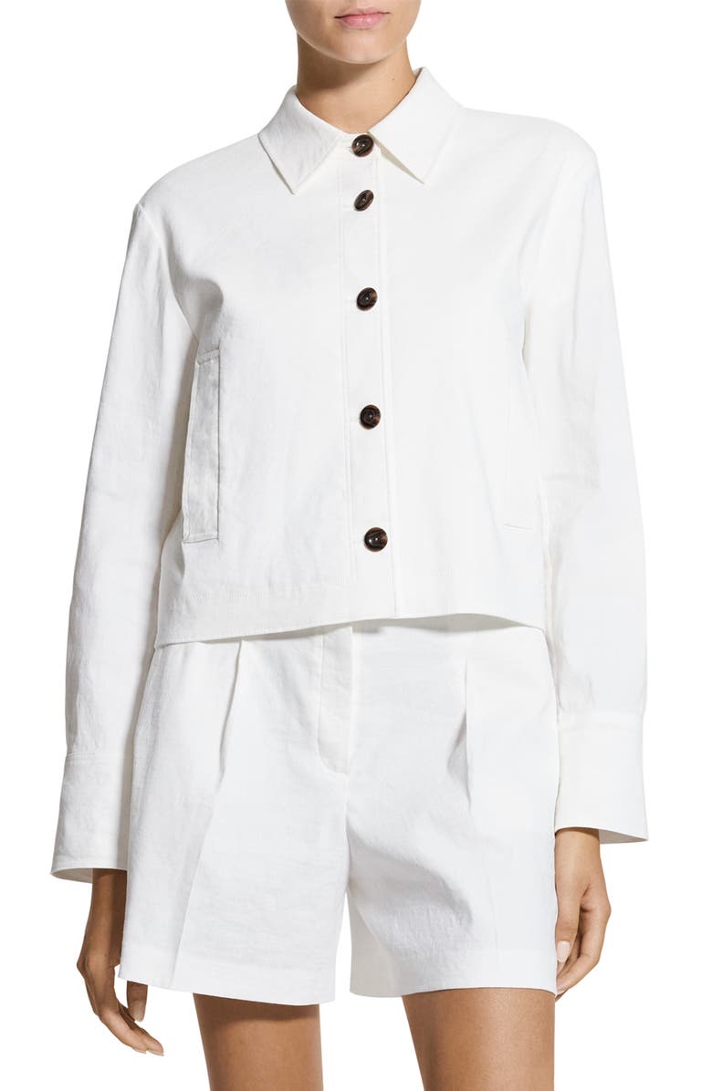 Theory Linen Blend Crop Shirt Jacket, Main, color, White