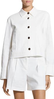Theory Linen Blend Crop Shirt Jacket
